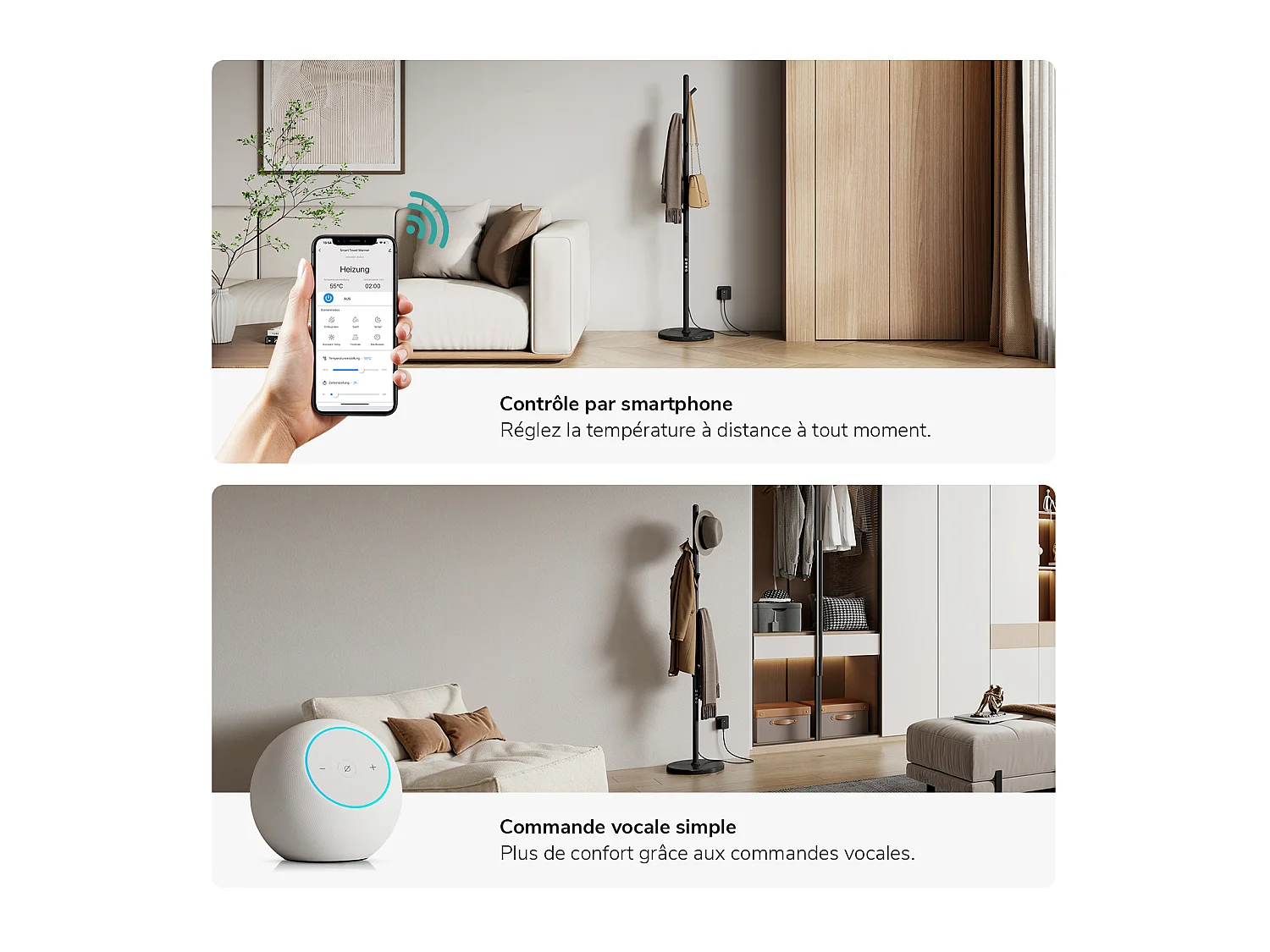 EMKE Sèche-serviettes électrique sur pied 150 x 32 x 32 cm, 100 W, Wi-Fi, Alexa, noir mat, 6 modes