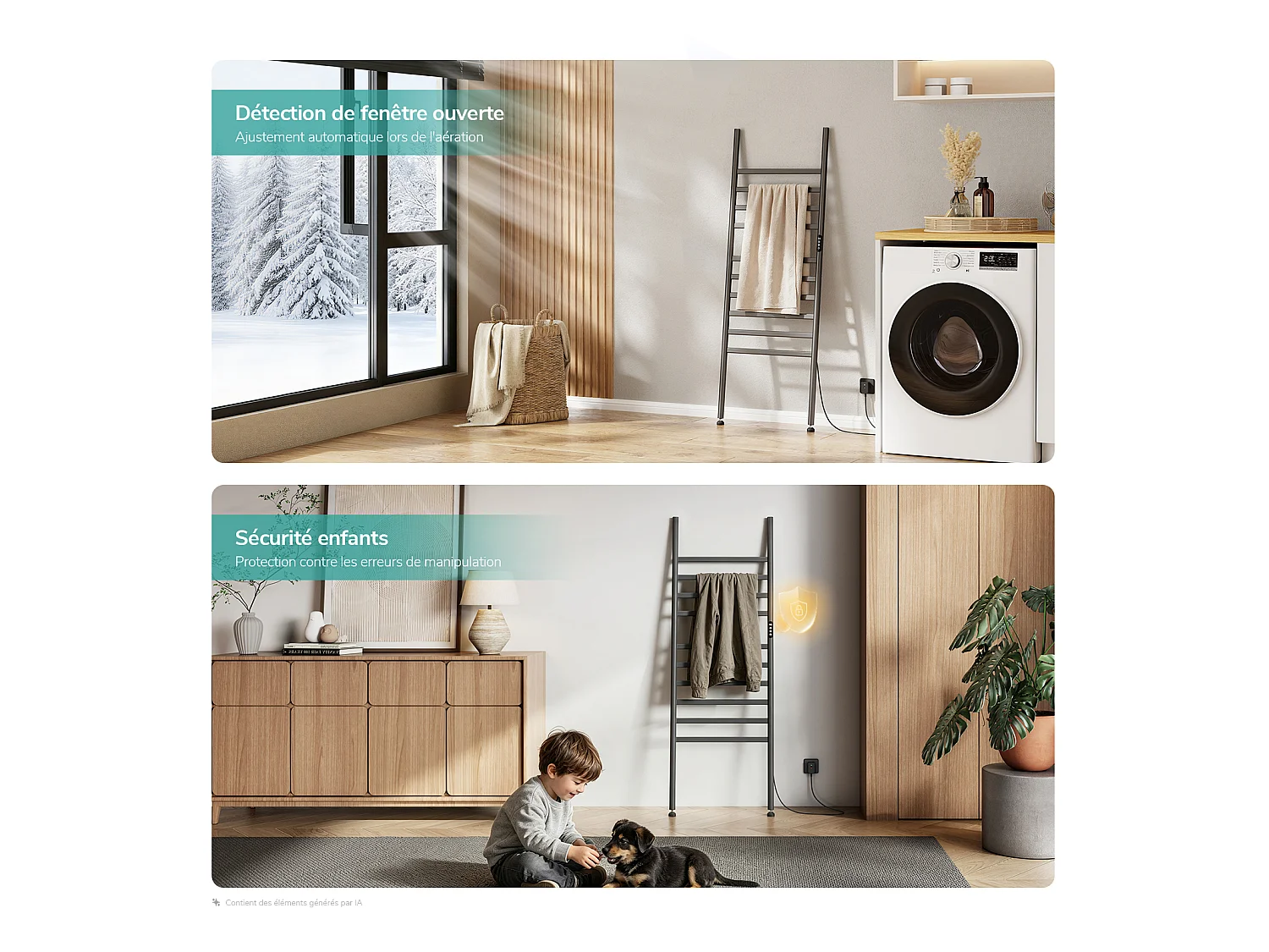 EMKE Sèche-serviettes électrique à poser 160 x 55 cm, 385 W, Wi-Fi, Alexa, Gris, 6 modes