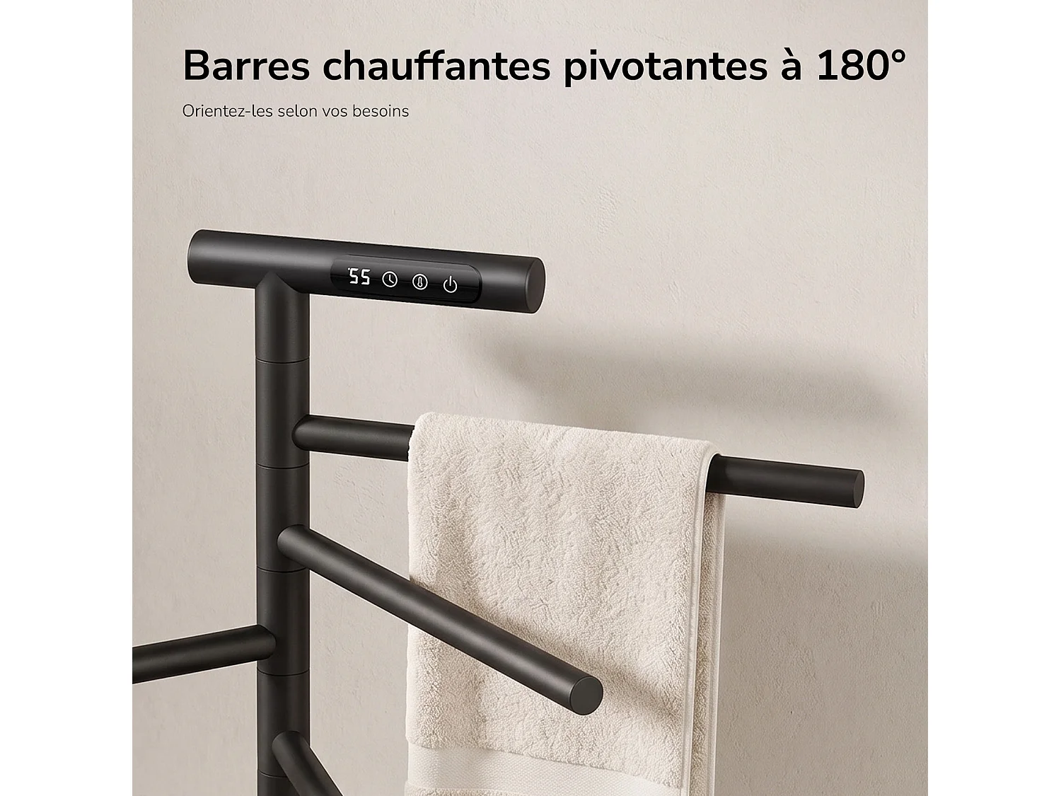 EMKE Sèche-serviettes électrique sur pied 100 x 53,9 x 35 cm, 140 W, Barres Pivotantes 180 degrés, Wi-Fi, Alexa, noir 6 modes