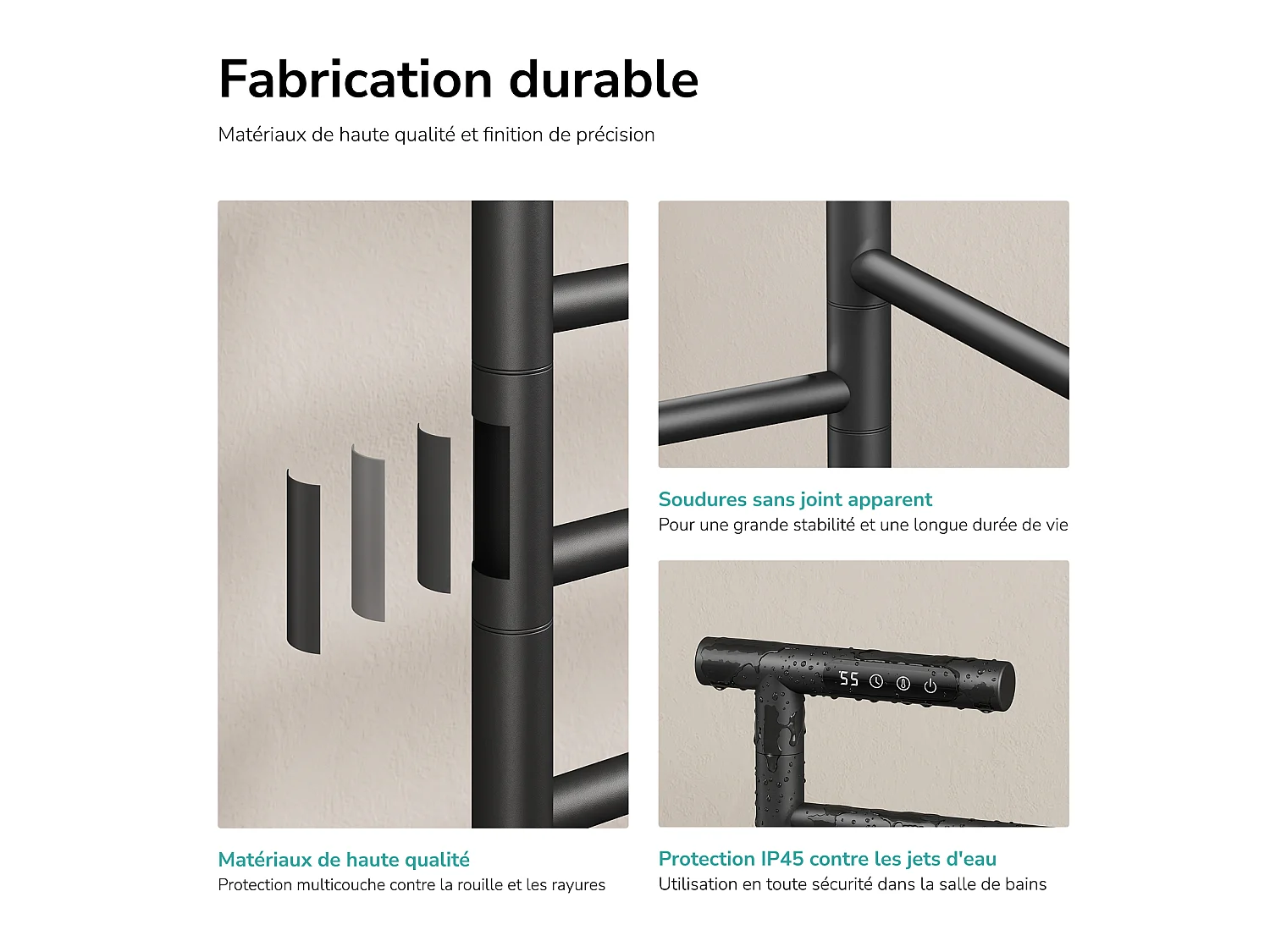 EMKE Sèche-serviettes électrique sur pied 100 x 53,9 x 35 cm, 140 W, Barres Pivotantes 180 degrés, Wi-Fi, Alexa, noir 6 modes