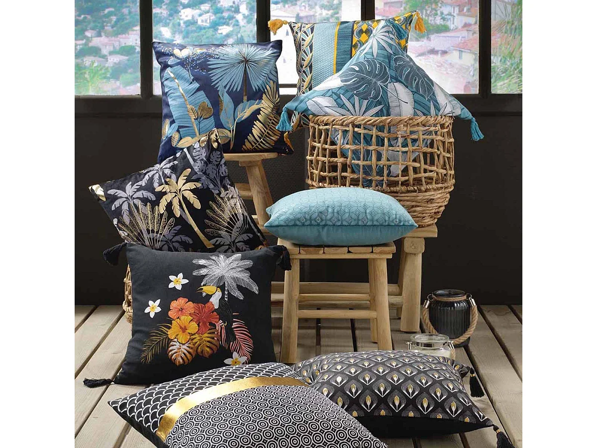 Housse de Coussin Déco "Kansas" 40x40cm Bleu