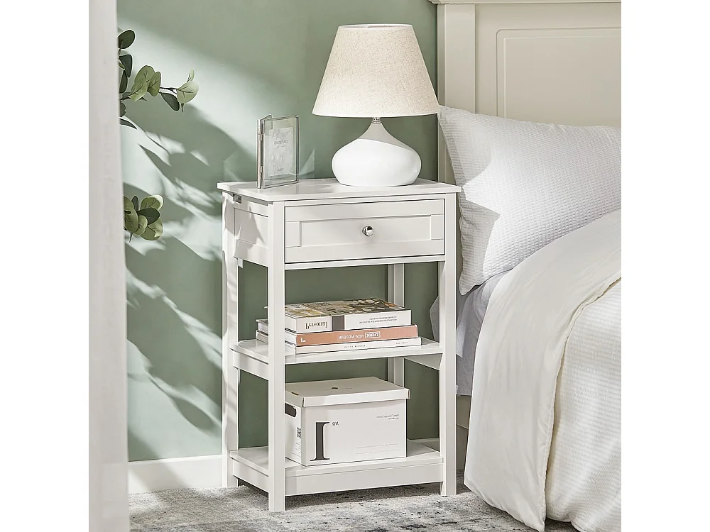 SoBuy Nightstand with Drawer Shelf White 45x30x68cm FBT46-WX2
