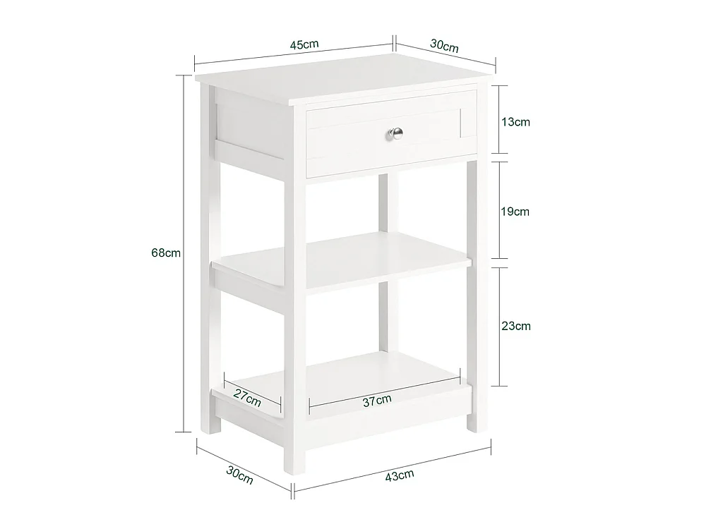 SoBuy Nightstand with Drawer Shelf White 45x30x68cm FBT46-WX2