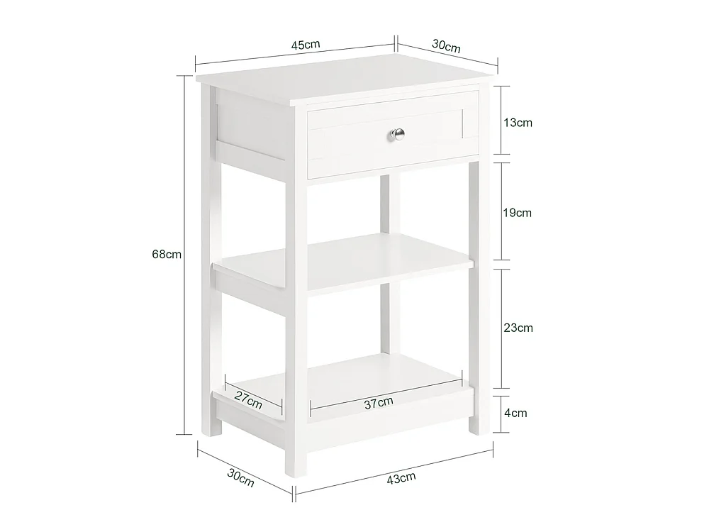 SoBuy Nightstand with Drawer Shelf White 45x30x68cm FBT46-WX2