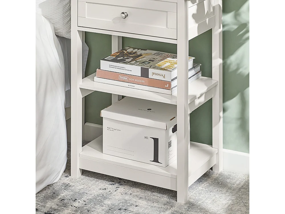 SoBuy Nightstand with Drawer Shelf White 45x30x68cm FBT46-WX2