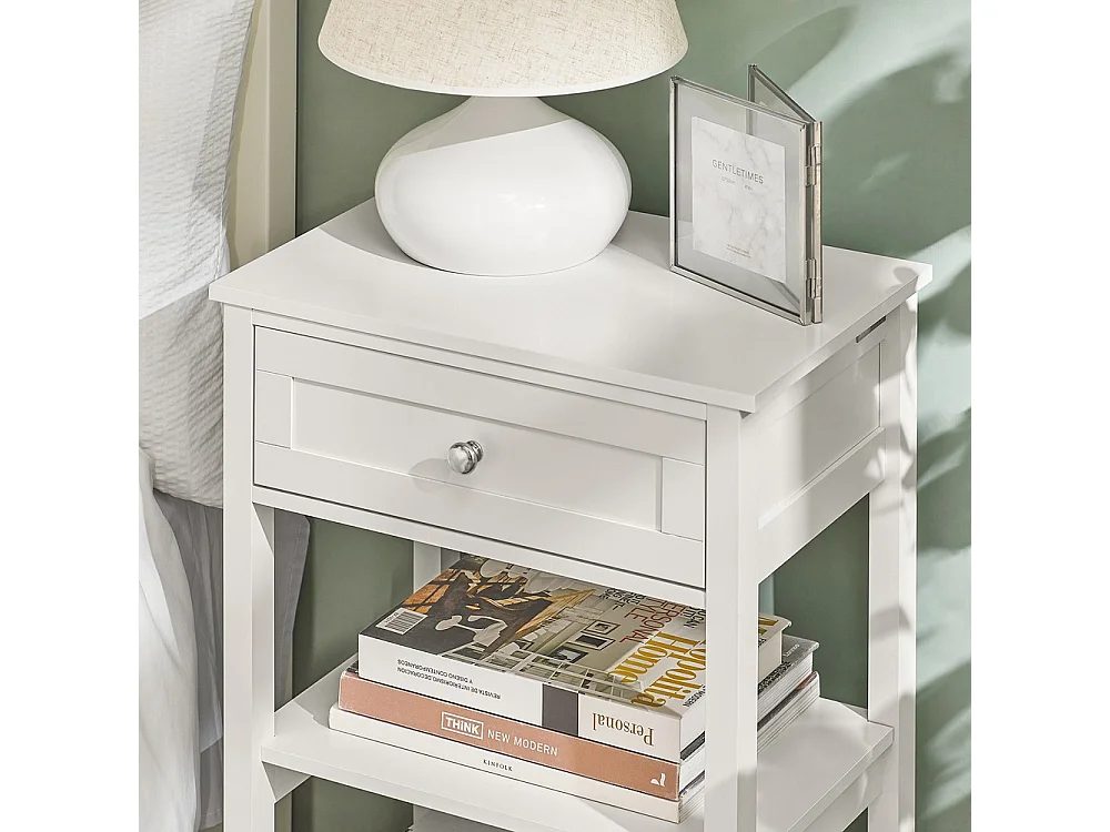 SoBuy Nightstand with Drawer Shelf White 45x30x68cm FBT46-WX2