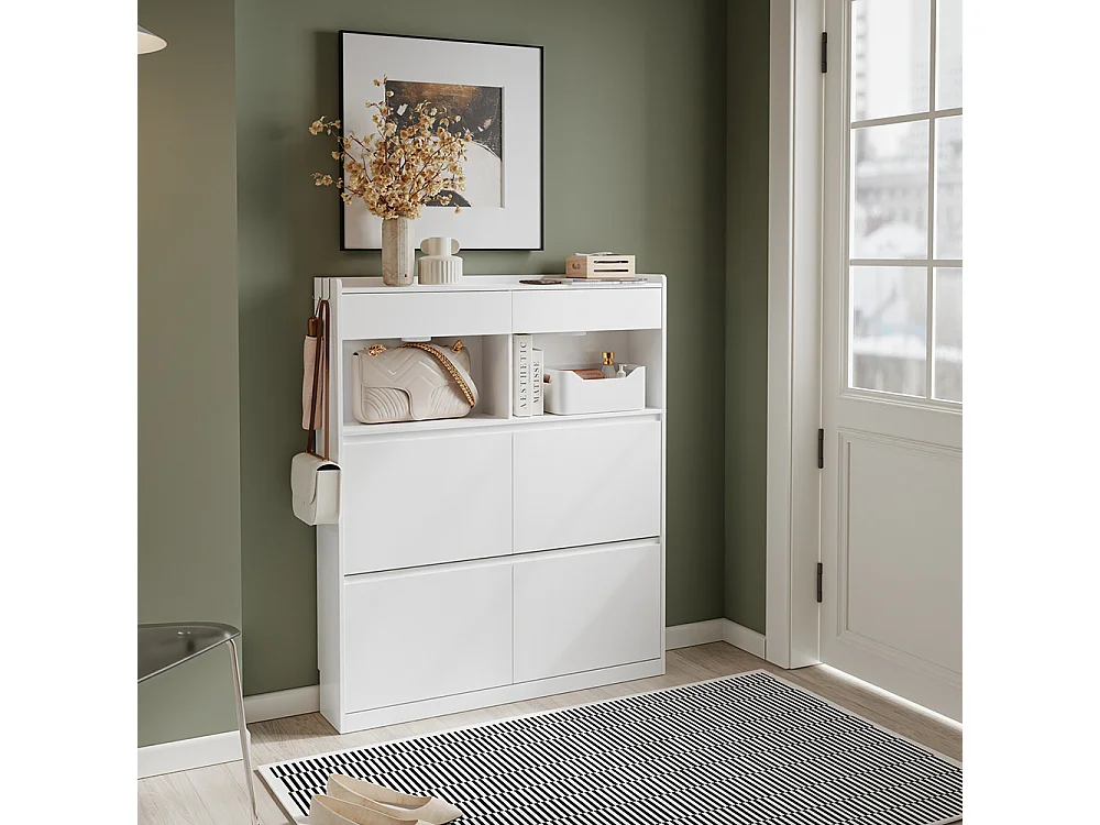 SoBuy Shoe Cabinet with Drawer Door Shelf White 98x19x120cm FSR224-E-W