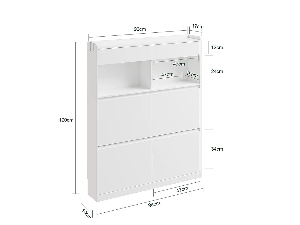 SoBuy Shoe Cabinet with Drawer Door Shelf White 98x19x120cm FSR224-E-W