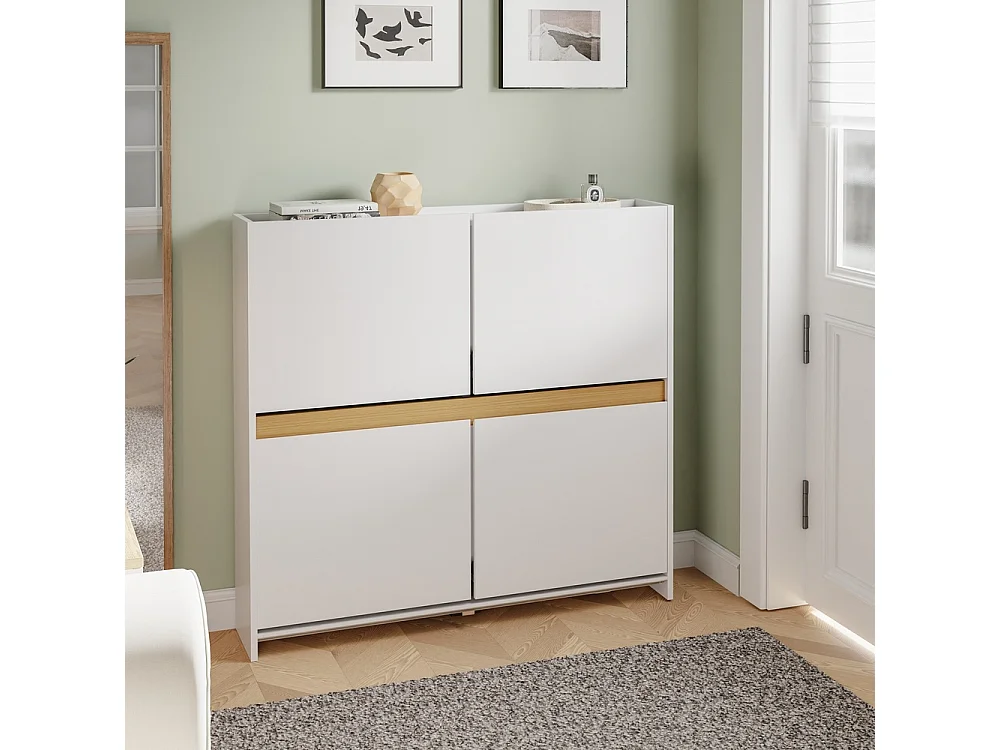 SoBuy Shoe Cabinet 4 Door White 103x19x99.5cm FSR225-E-W