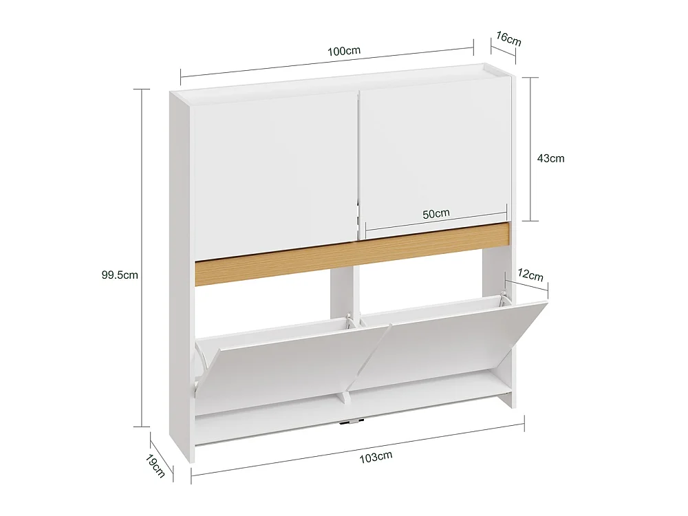 SoBuy Shoe Cabinet 4 Door White 103x19x99.5cm FSR225-E-W