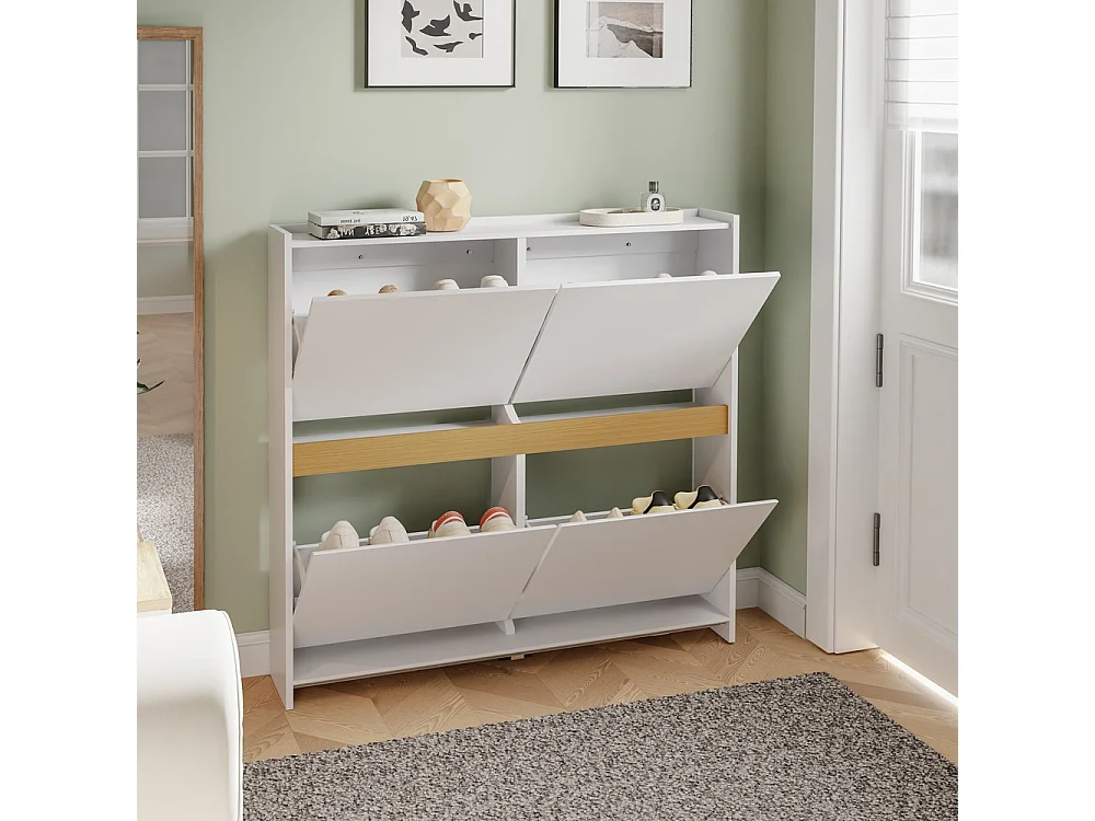 SoBuy Shoe Cabinet 4 Door White 103x19x99.5cm FSR225-E-W