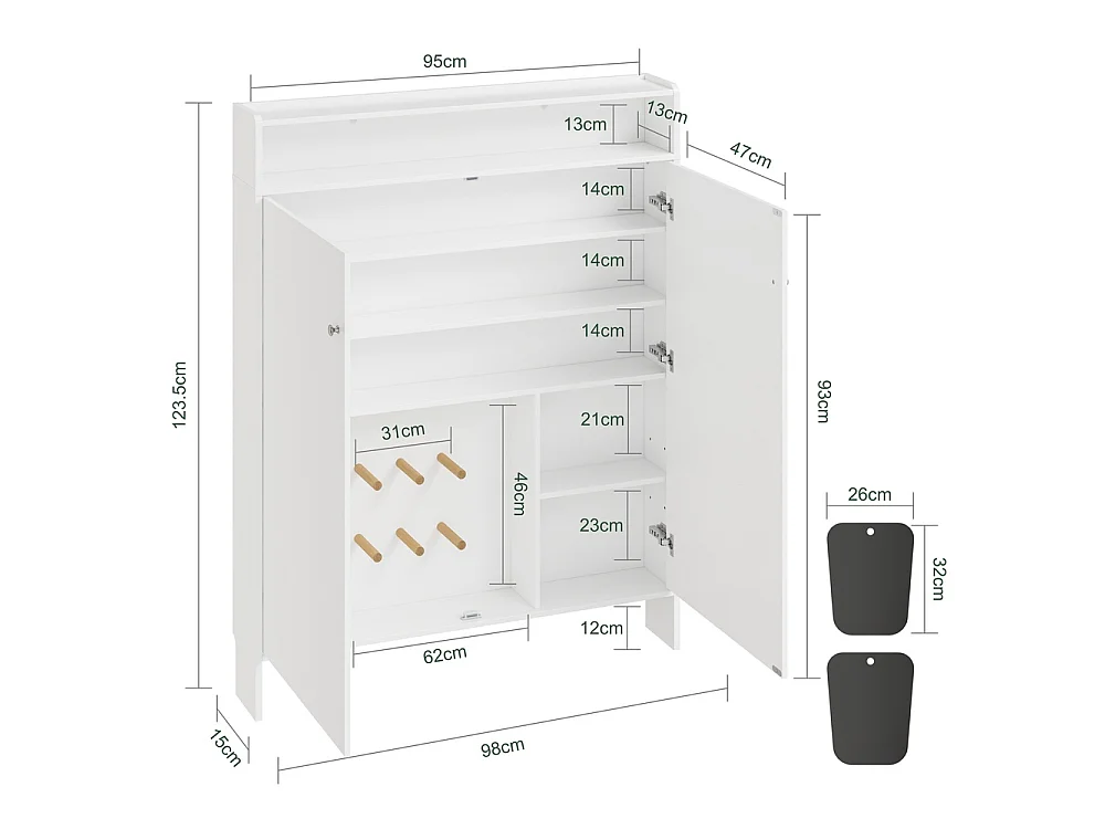 SoBuy Shoe Cabinet 2 Door White 98x15x123.5cm FSR227-E-W