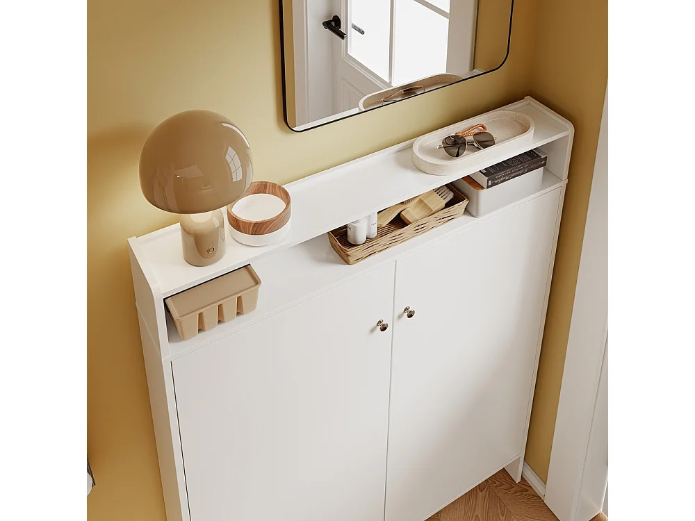 SoBuy Shoe Cabinet 2 Door White 98x15x123.5cm FSR227-E-W