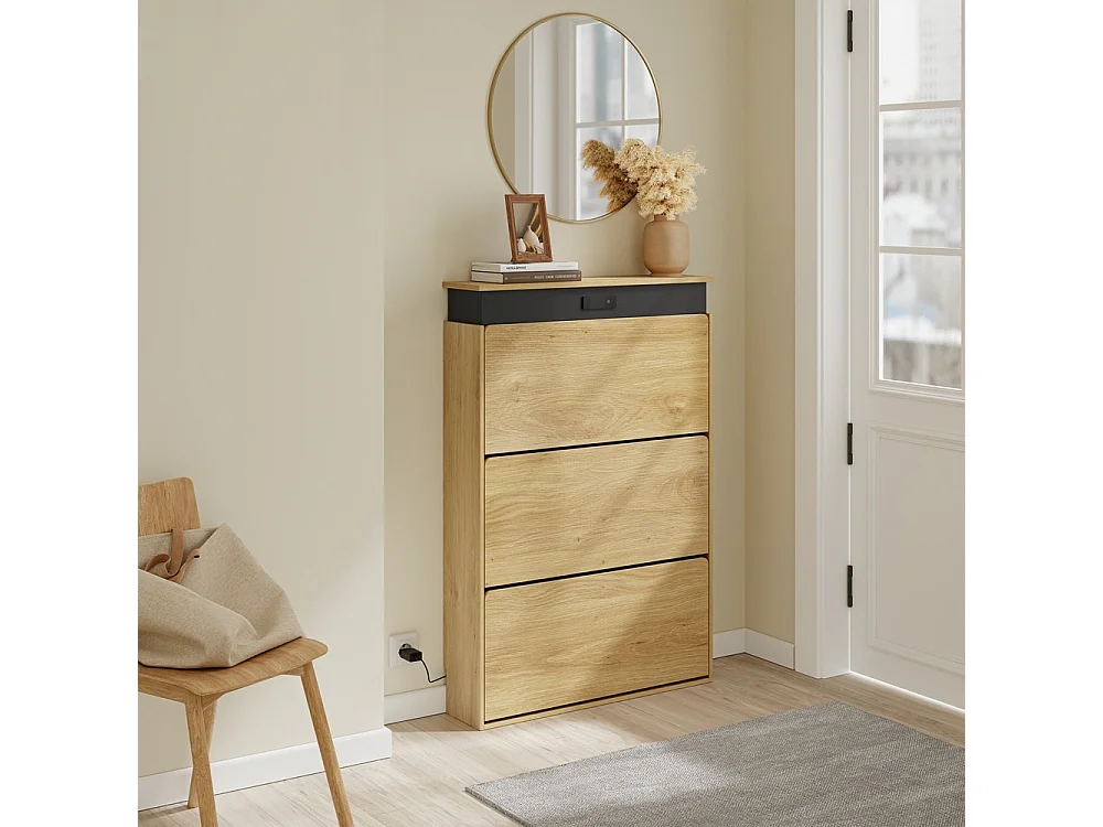 SoBuy Shoe Cabinet with Drying Function Light Oak 78x19x115.4cm FSR226-E-N