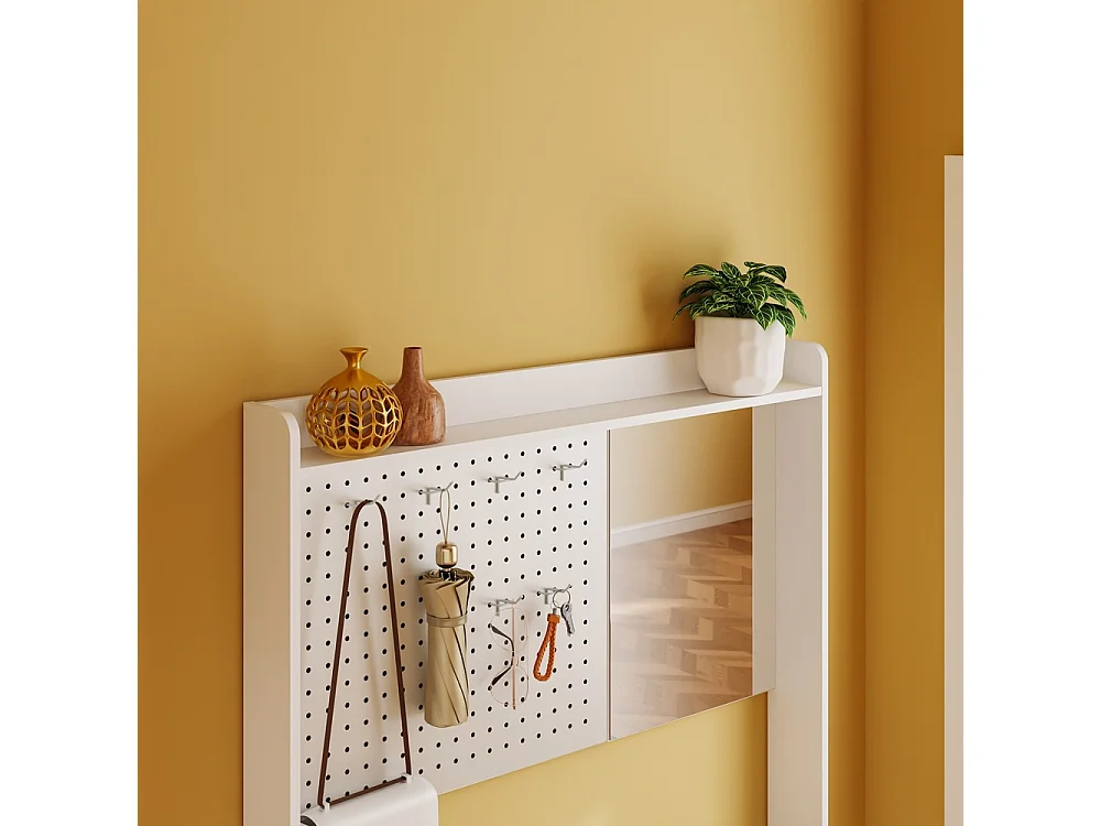 SoBuy Shoe Cabinet with Mirror, 6 Hooks, 9 Shelves, White 83x14x197cm FSR233-W