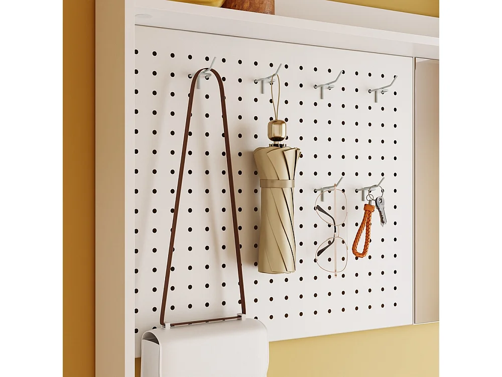 SoBuy Shoe Cabinet with Mirror, 6 Hooks, 9 Shelves, White 83x14x197cm FSR233-W