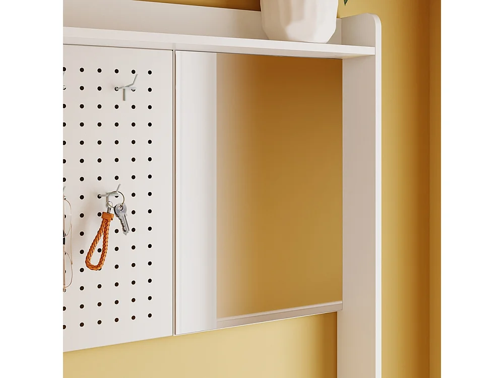 SoBuy Shoe Cabinet with Mirror, 6 Hooks, 9 Shelves, White 83x14x197cm FSR233-W