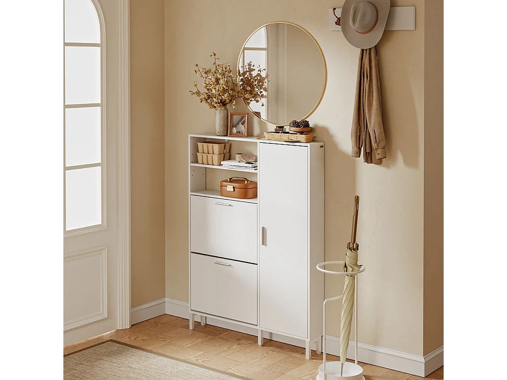 SoBuy Shoe Cabinet with Door and Shelf White 83x14x117.5cm FSR230-W