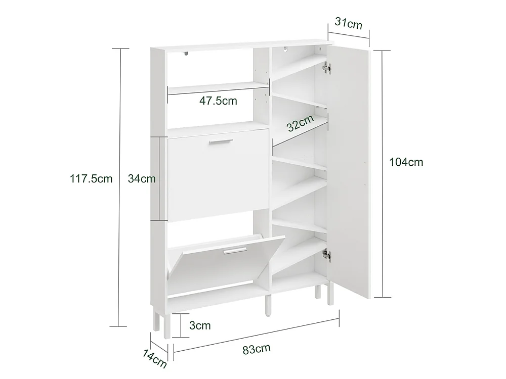 SoBuy Shoe Cabinet with Door and Shelf White 83x14x117.5cm FSR230-W