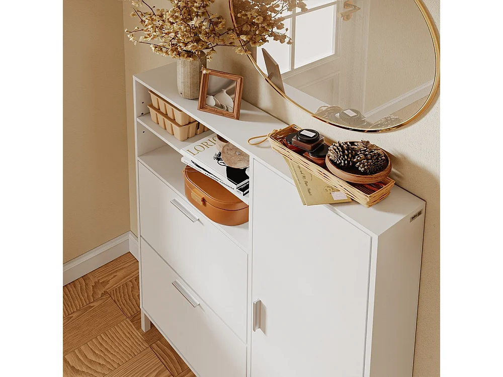 SoBuy Shoe Cabinet with Door and Shelf White 83x14x117.5cm FSR230-W