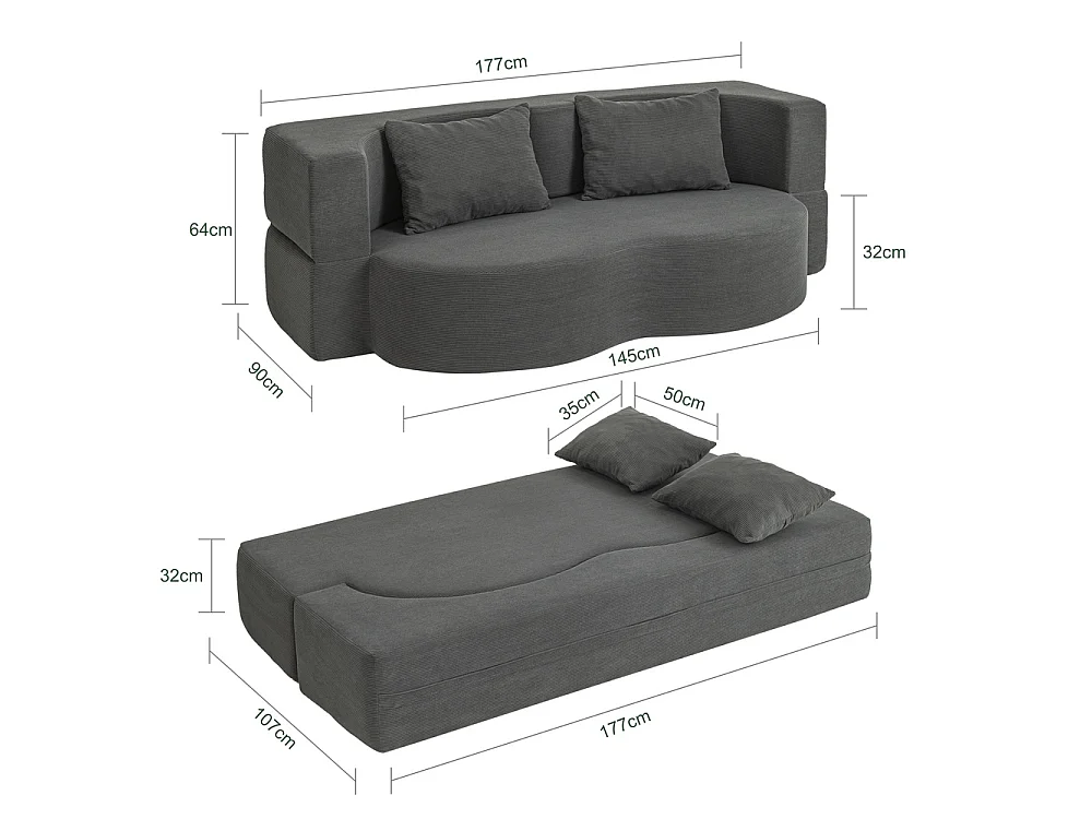 SoBuy Sofa Bed Convertible Dark Grey 177x107x32cm FST101-DG