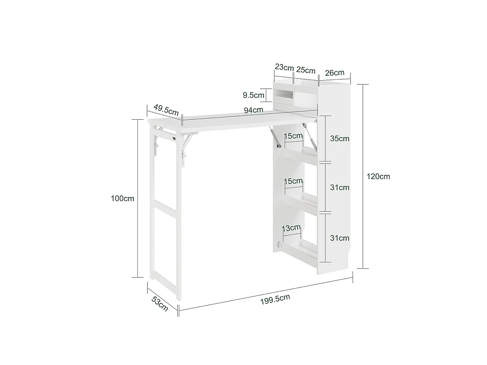 SoBuy Freestanding Kitchen Island Foldable White 65.3x199.5x120cm FWT115-W