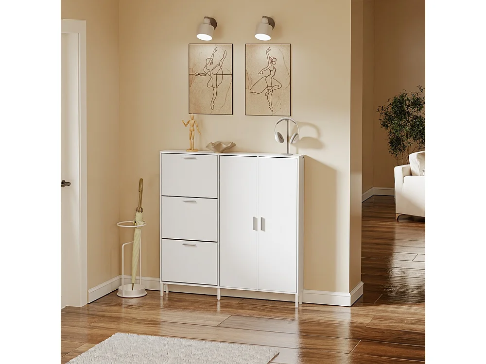 SoBuy Shoe Cabinet with Flip Doors and 2 Doors White 115.5x14.5x117cm FSR231-W