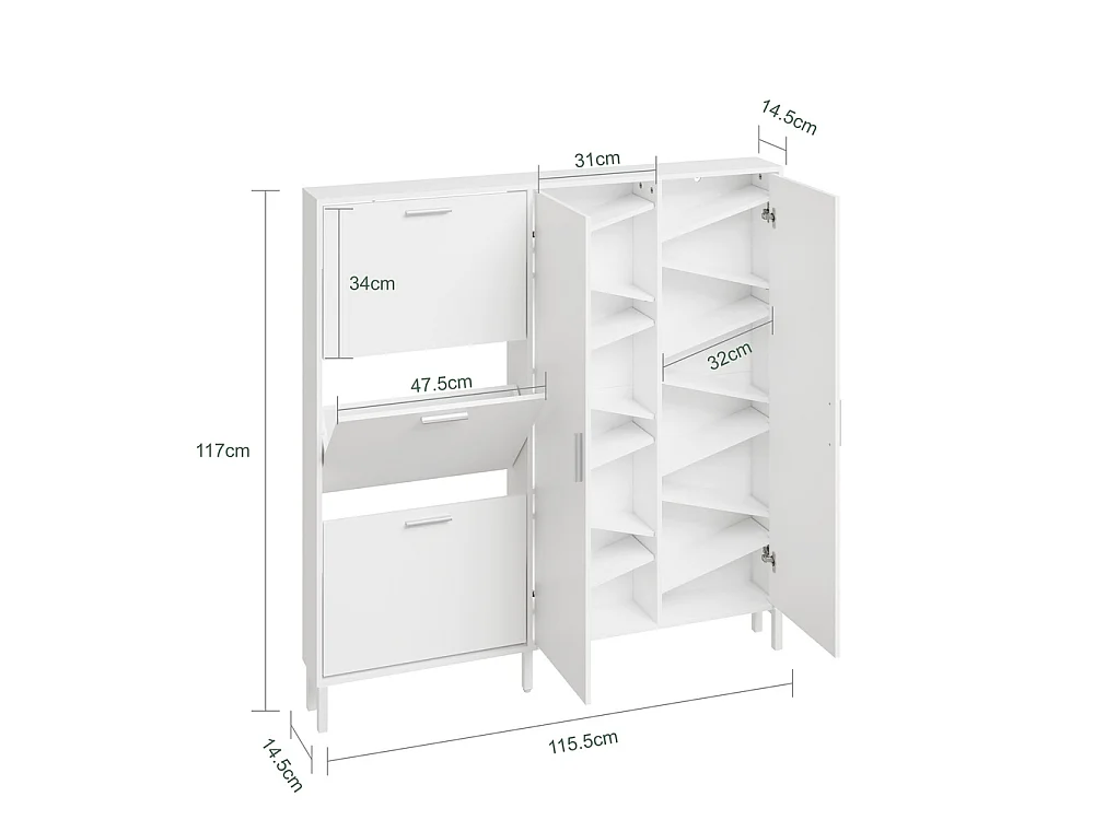 SoBuy Shoe Cabinet with Flip Doors and 2 Doors White 115.5x14.5x117cm FSR231-W