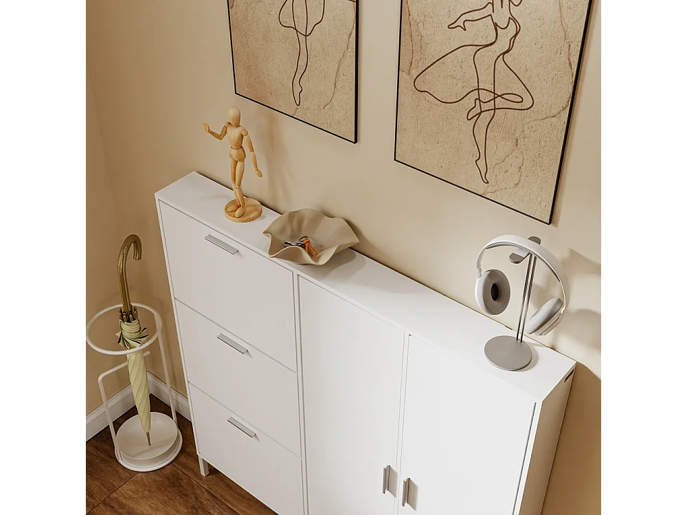 SoBuy Shoe Cabinet with Flip Doors and 2 Doors White 115.5x14.5x117cm FSR231-W