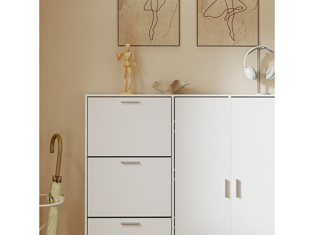 SoBuy Shoe Cabinet with Flip Doors and 2 Doors White 115.5x14.5x117cm FSR231-W