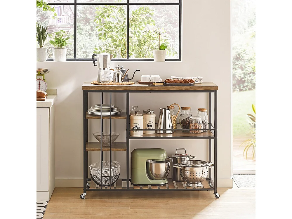 SoBuy Îlot de cuisine avec roulettes Marron 110x45x92cm SVW18-II-F