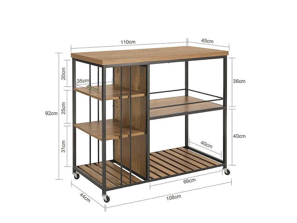 SoBuy Îlot de cuisine avec roulettes Marron 110x45x92cm SVW18-II-F