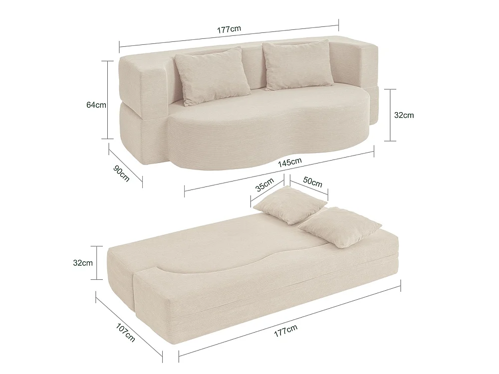 SoBuy Canapé-lit Convertible Beige 177x107x32cm FST101-MI