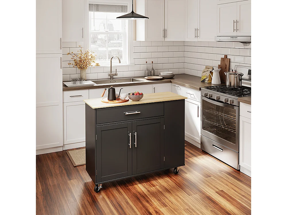SoBuy Ilha de Cozinha Móvel com Rodas Preto Madeira 99x40x84,3cm FKW133-SCH