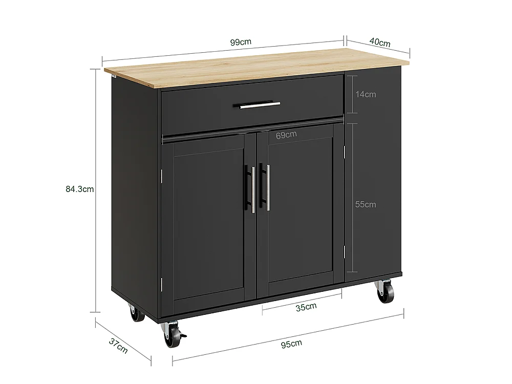 SoBuy Ilha de Cozinha Móvel com Rodas Preto Madeira 99x40x84,3cm FKW133-SCH