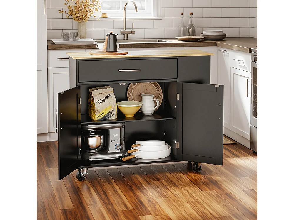 SoBuy Ilha de Cozinha Móvel com Rodas Preto Madeira 99x40x84,3cm FKW133-SCH