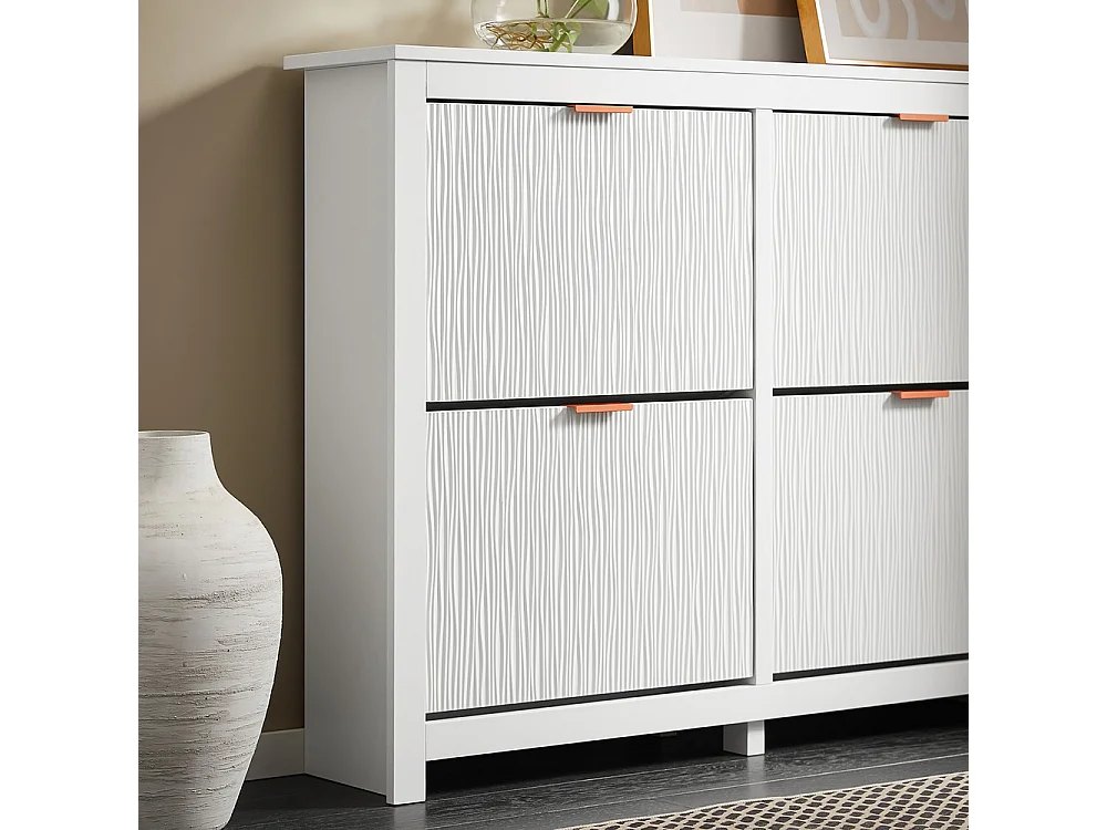 SoBuy Shoe Cabinet with 4 Tip-Out Doors White 104x23x82cm FSR186-II-W