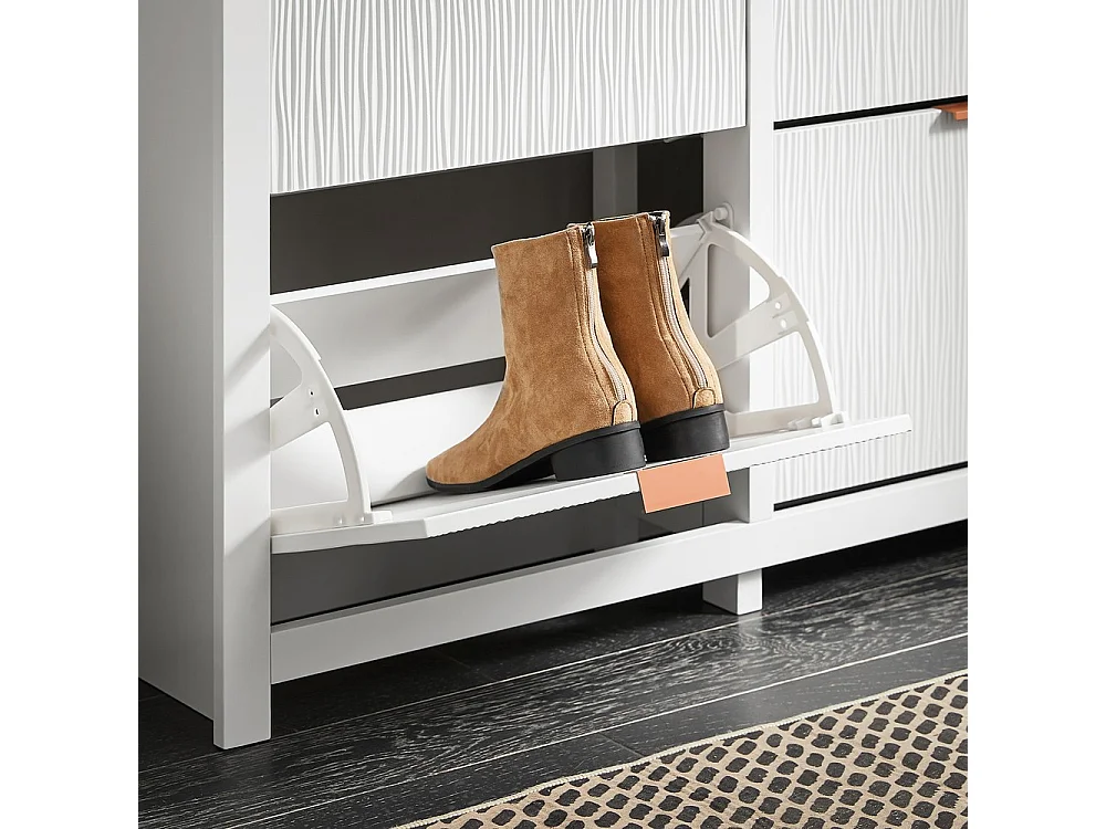 SoBuy Shoe Cabinet with 4 Tip-Out Doors White 104x23x82cm FSR186-II-W