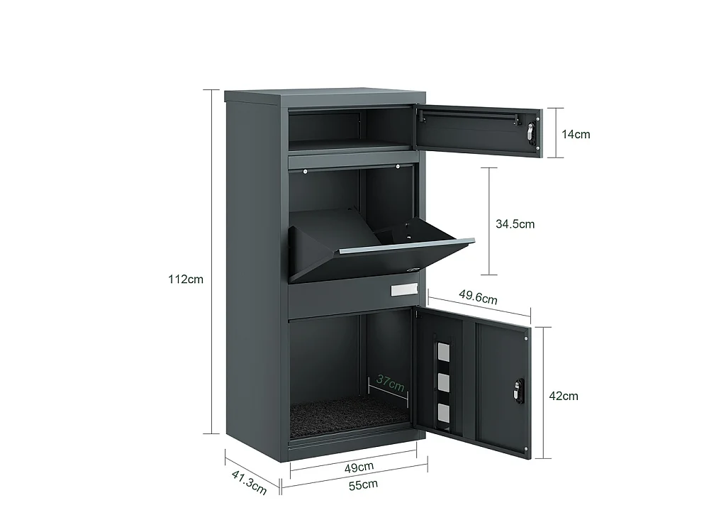 SoBuy Mail and Parcel Box Door Dark Grey 55x35x105cm OGS66-DG