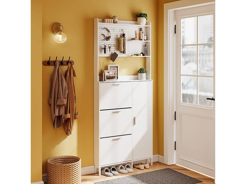 SoBuy Shoe Cabinet with Door Shelf White 83x14x197cm FSR232-W