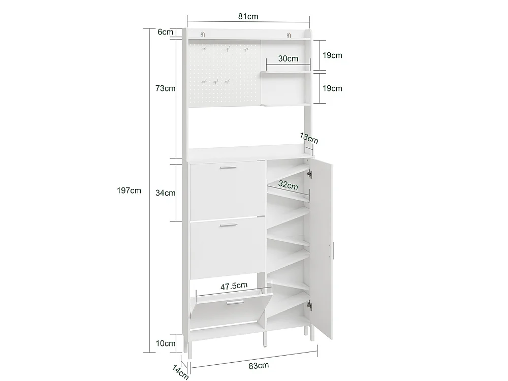 SoBuy Shoe Cabinet with Door Shelf White 83x14x197cm FSR232-W