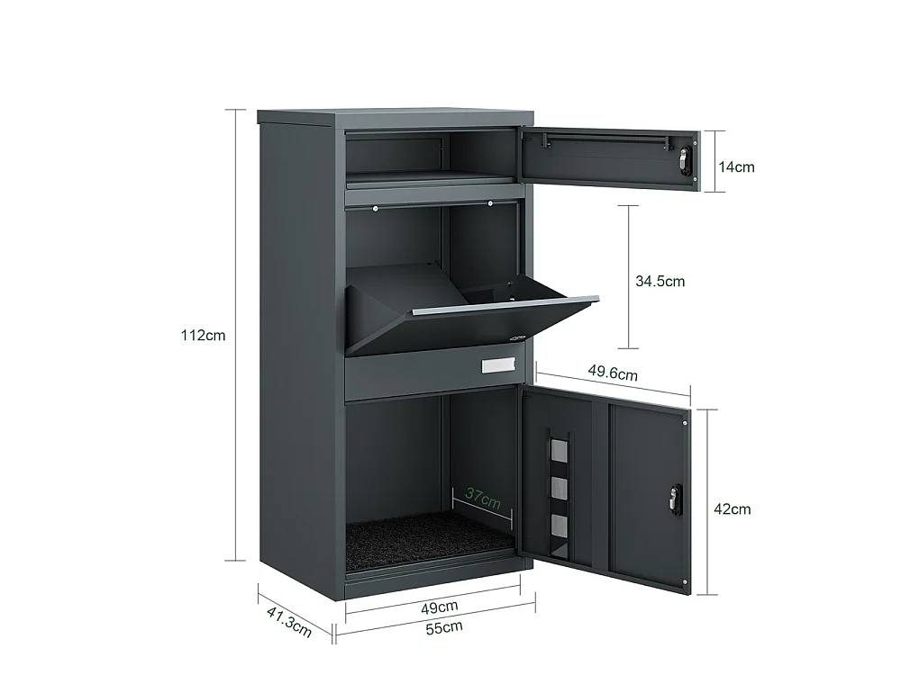 SoBuy Mailbox with Parcel Box Door Dark Gray 55x41.3x112cm OGS67-DG