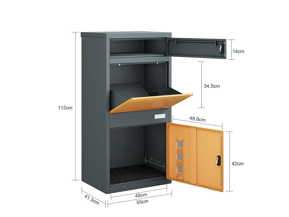 SoBuy Mailbox with Parcel Box Lockable Dark Grey Wood Effect 55x41.3x112cm OGS67-N