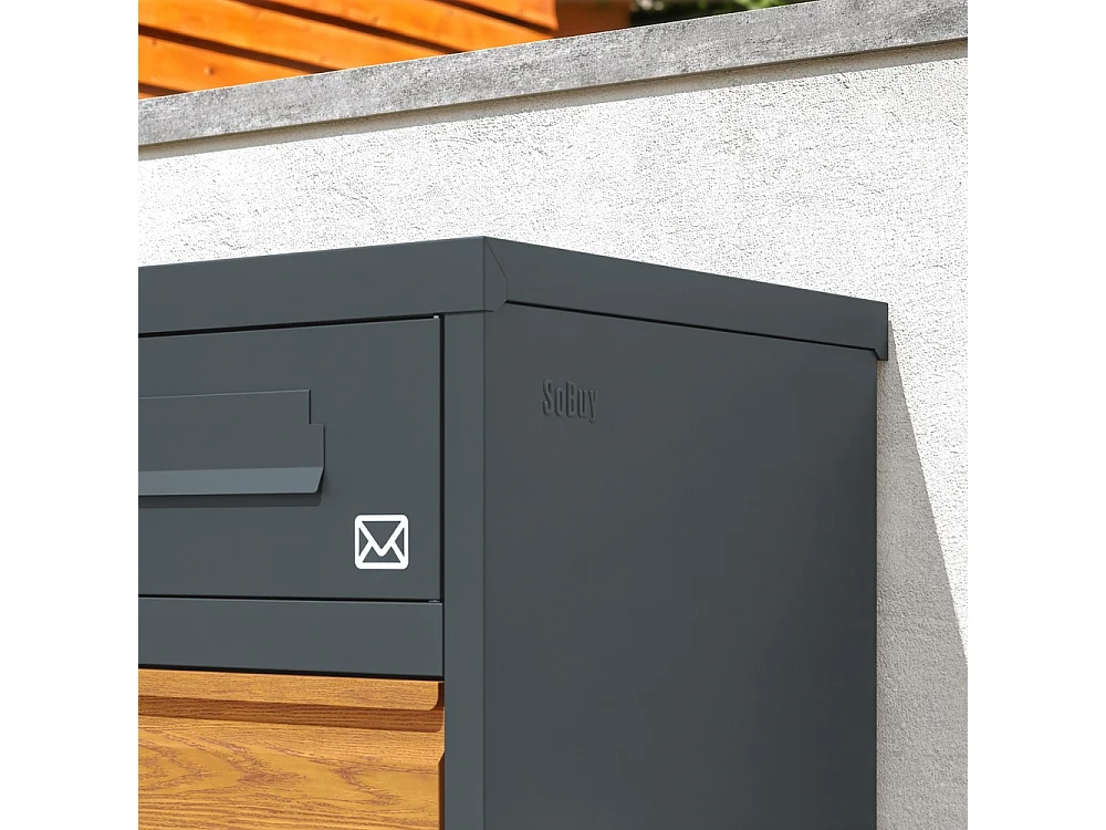 SoBuy Mailbox with Parcel Box Lockable Dark Grey Wood Effect 55x41.3x112cm OGS67-N
