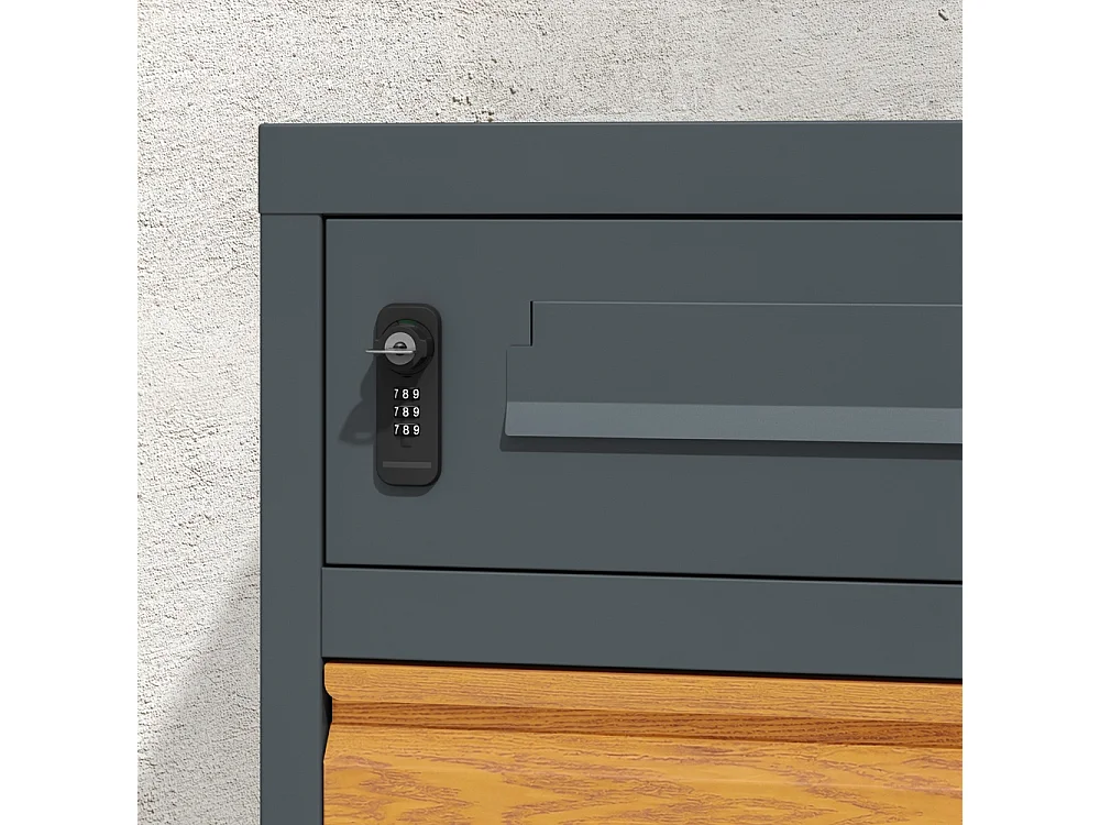 SoBuy Mailbox with Parcel Box Lockable Dark Grey Wood Effect 55x41.3x112cm OGS67-N
