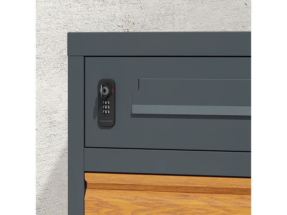 SoBuy Mailbox with Parcel Box Lockable Dark Grey Wood Effect 55x41.3x112cm OGS67-N