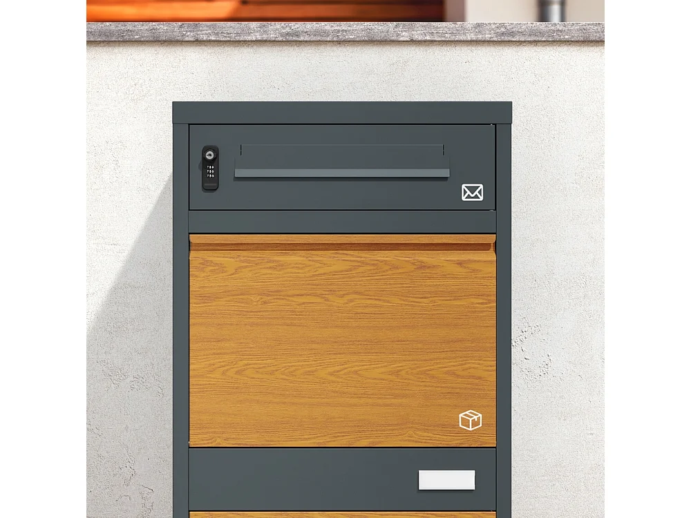 SoBuy Mailbox with Parcel Box Lockable Dark Grey Wood Effect 55x41.3x112cm OGS67-N