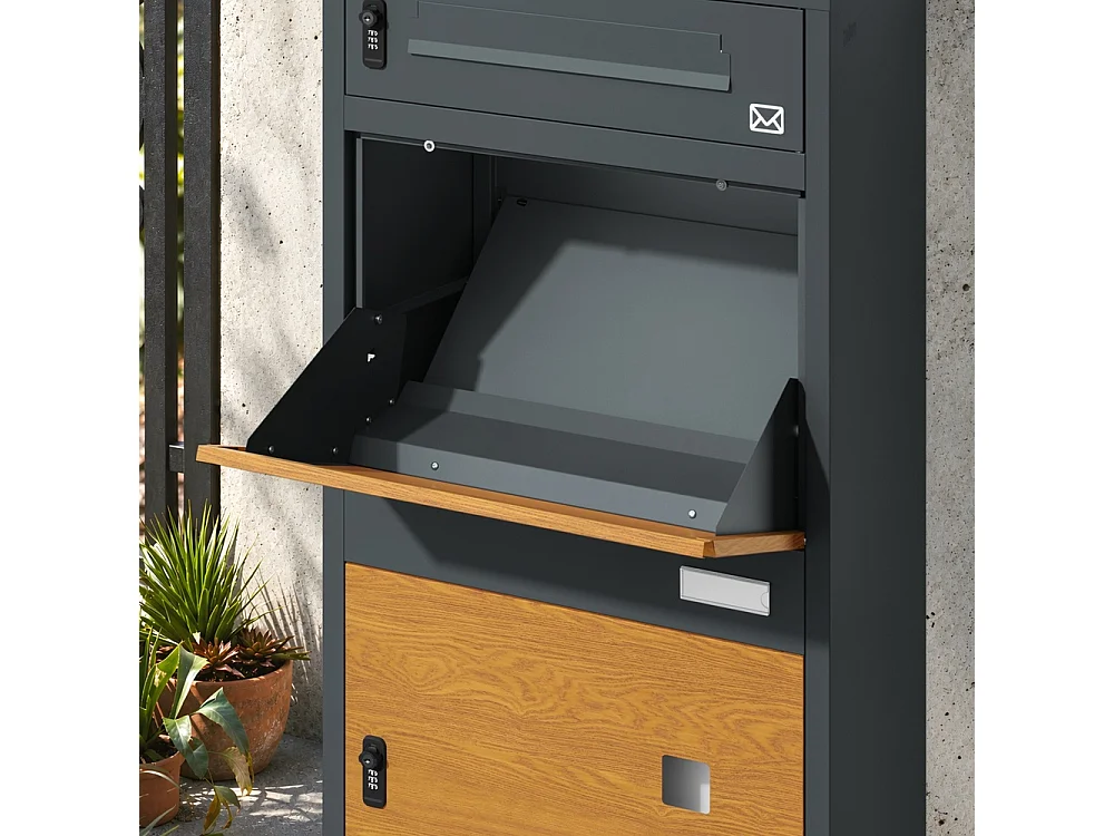 SoBuy Mailbox with Parcel Box Lockable Dark Grey Wood Effect 55x41.3x112cm OGS67-N