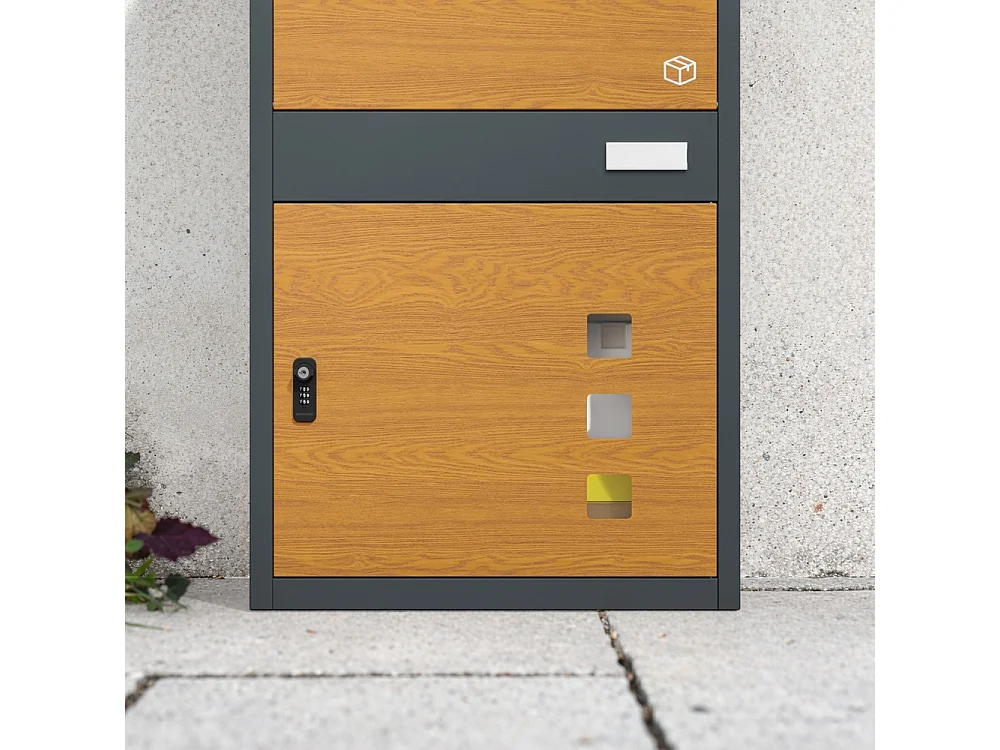 SoBuy Mailbox with Parcel Box Lockable Dark Grey Wood Effect 55x41.3x112cm OGS67-N