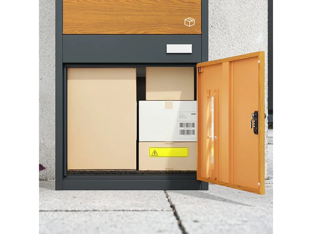 SoBuy Mailbox with Parcel Box Lockable Dark Grey Wood Effect 55x41.3x112cm OGS67-N